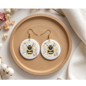Bee Design Gold Hook Earrings